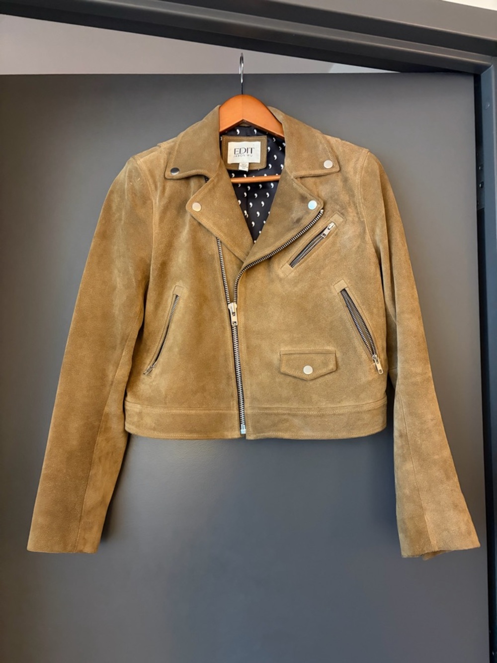 EDIT by Jason Wu Tan Suede Leather Moto Jacket Cropped Size S